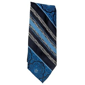 Stewart's Menswear Necktie Blue Black Tan Striped Polyester Vintage Classic